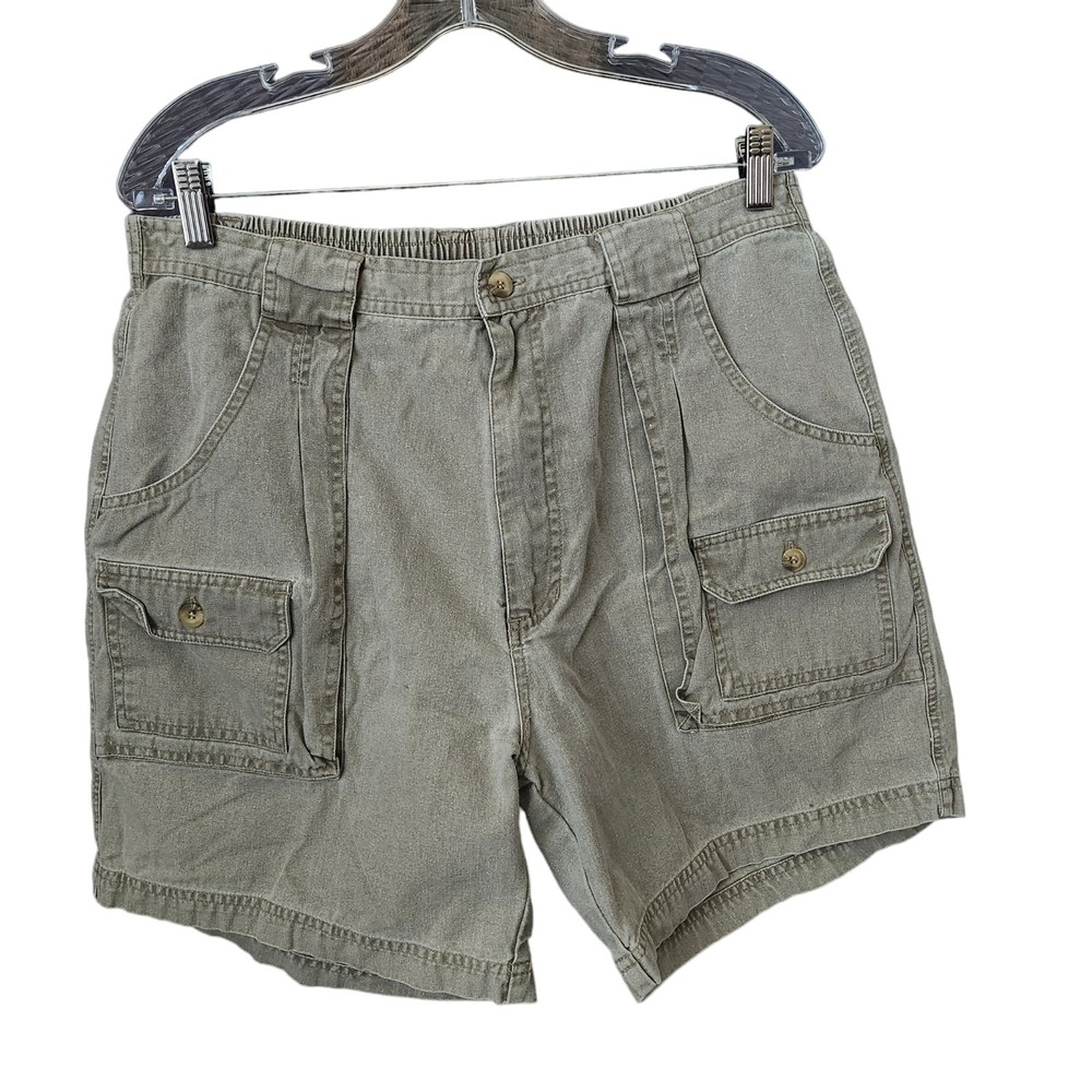 Vintage Y2K Cargo Shorts Men's Size 36 Stretch Gray Green Pull On Elastic